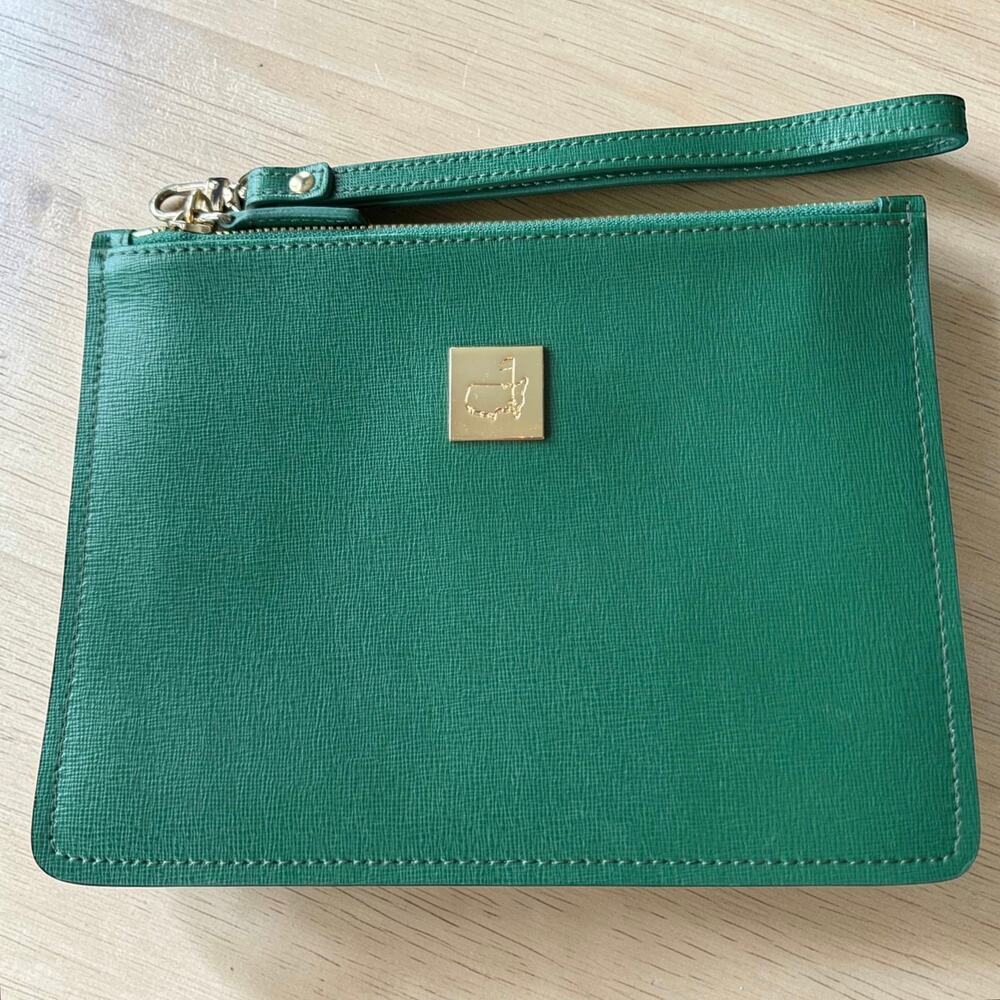 Official Masters Tournament Augusta Green Leather Wristlet Pouch Made in Italy